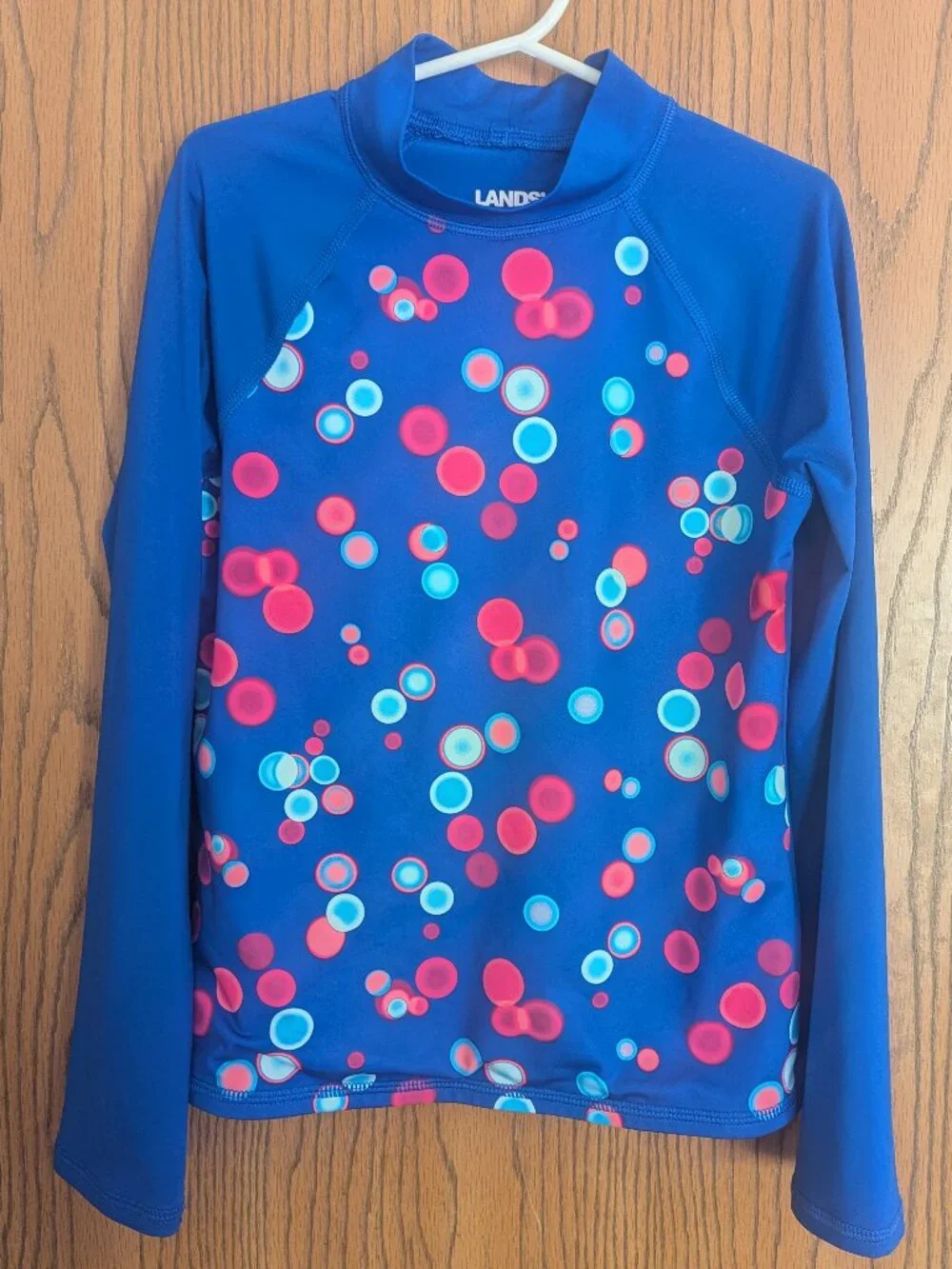Lands End Long Sleeve Rash Guard Multicolor Dot Swim Shirt Sun Protection Girl M